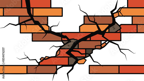 Detailed illustration of a cracked brick wall with visible damage, perfect for design needs