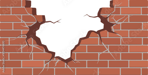 Cracked Brick Wall Illustration A Depiction of Damage, Destruction, and Breaking Through