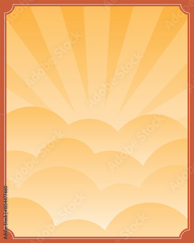 Vector design of a sunset sky background in an ornamental frame