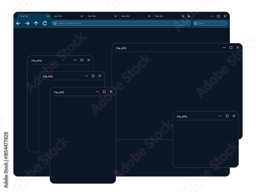 vector design of computer folder tab elements in dark mode style
