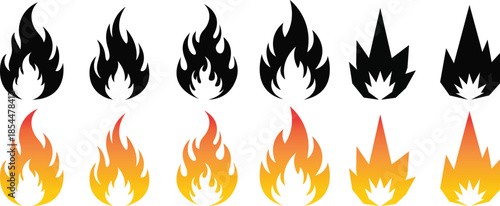 Fire Flame Icon Set Vector for Heat, Burning, Energy and Warning Design
