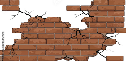 Broken Brick Wall Illustration of a damaged brick structure with cracks and missing pieces