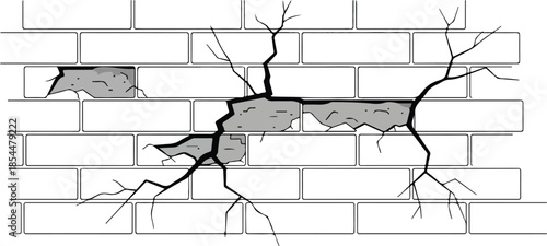 Cracked Brick Wall Damage and Deterioration, Showing Structural Issues and Repair Needs