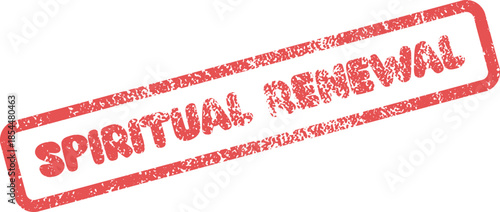 Embossed red rubber stamp impression illustrating the uplifting words Spiritual Renewal on a clean surface