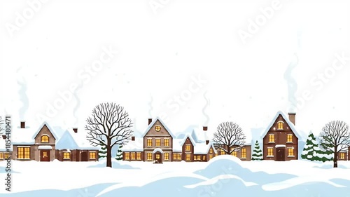 Cozy Snowy Village Winter Animation Seamless Loop Background Footage