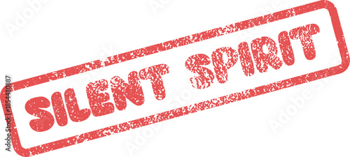A distressed red rubber stamp impression embodies the essence of a serene and silent spirit