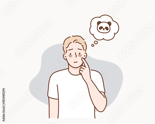 Skin care,beauty concept illustration. man with dark circles on face. woman worried about dark circles.Original vector illustration drawn by hand.