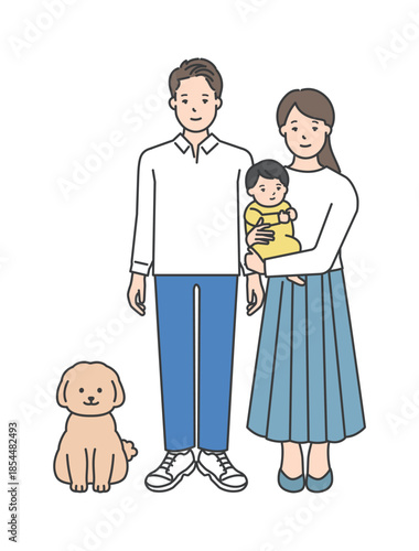 家族のイラストベクター素材（2世代3人）