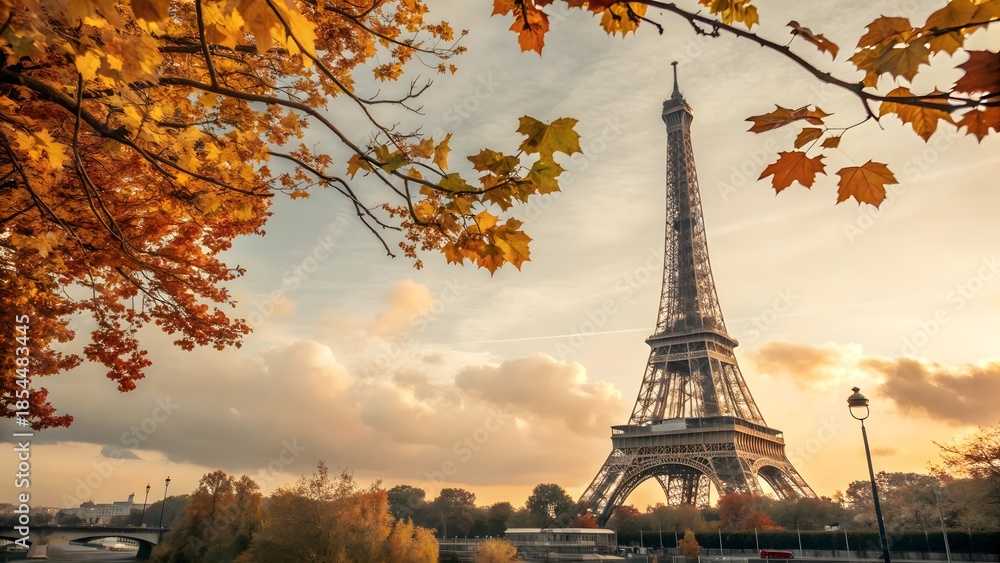 Obraz premium Autumn Glow Over the Eiffel Tower
