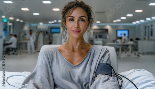 Calm Woman Sitting Comfortably in Modern Medical Environment