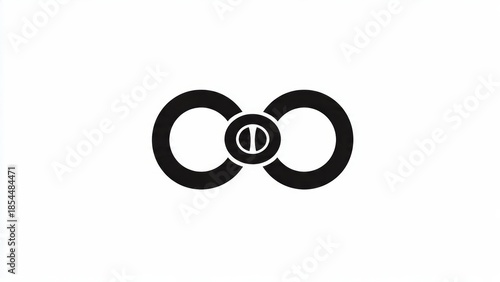 Abstract black infinity symbol logo with a circle in the center on a white background