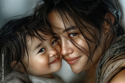 Tender Moment of Pure Affection Between a Loving Mother and Child