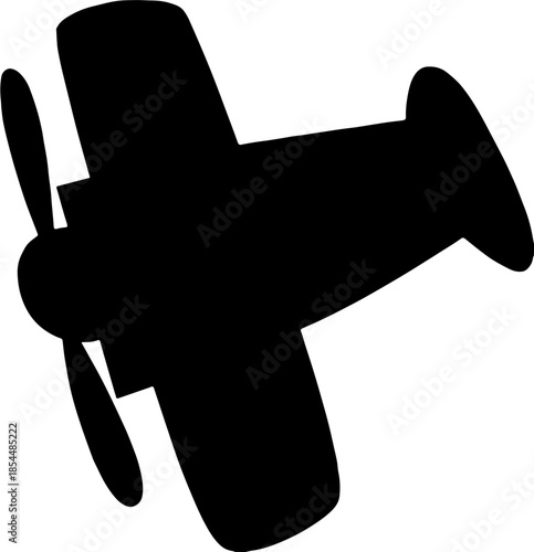 Propeller airplane silhouette, vintage monoplane aircraft vector illustration isolated on white