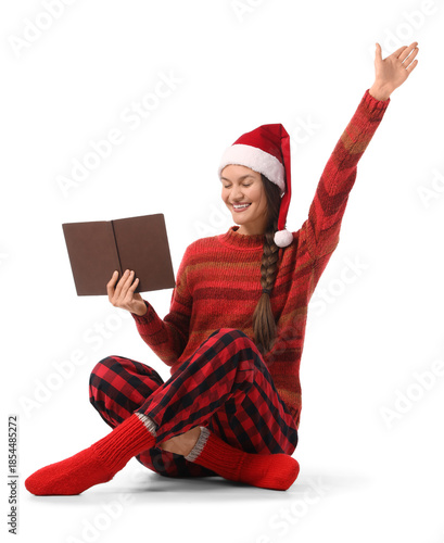 Happy young woman in Santa ...