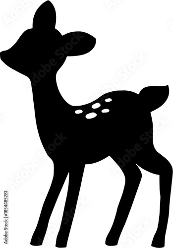 Cute baby deer fawn silhouette, young forest animal vector illustration isolated on white