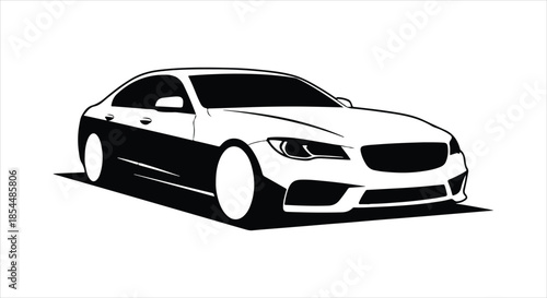 A sleek illustration of a modern car viewed from the front on a clean white background