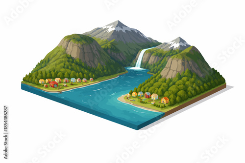 Fjord noruego con pueblo pintoresco