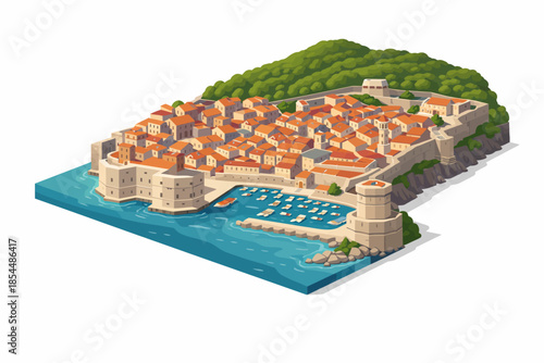 Dubrovnik vista desde perspectiva isométrica