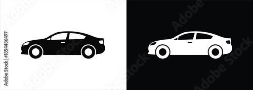 Silhouette and outline of a car on contrasting backgrounds showcasing vehicle design and profile view