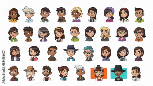 Diverse Group of Cartoon People Avatars.