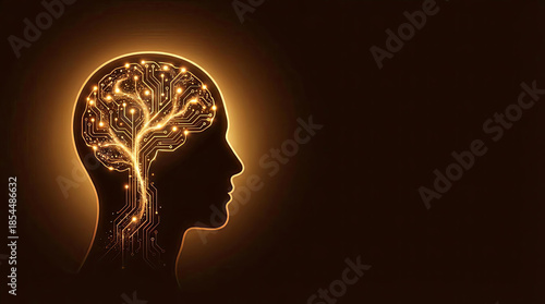 Abstract AI Brain Circuit Head Illustration