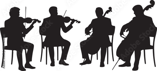 Silhouette of string quartet playing instruments musicians