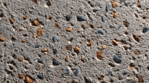 Exposed aggregate concrete texture, rough cement surface embedded with small stones and pebbles, tactile construction material background, even lighting, high definition detail 