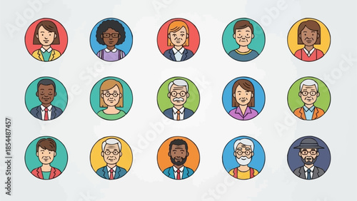Diverse group of people avatars in circles.