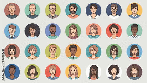 Diverse Group of People Avatars in Circular Frames.