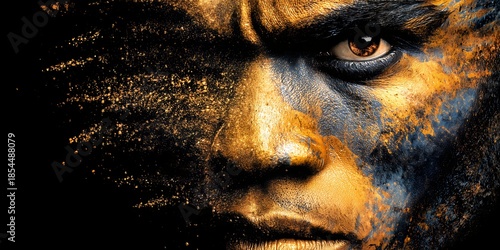 Shattered Gaze: Golden Dust and Indigo Shadows Portrait