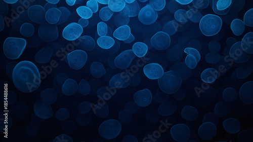 Underwater jellyfish background texture with glowing blue sea jelly, dark ocean depth, abstract marine blur, peaceful aquatic pattern, soft light, dreamy mood