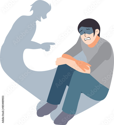 Person Withdrawing Due to Social Pressure Illustration / Ilustración de Persona Aislada por la Presión Social / Ilustração de Pessoa Isolada pela Pressão Social