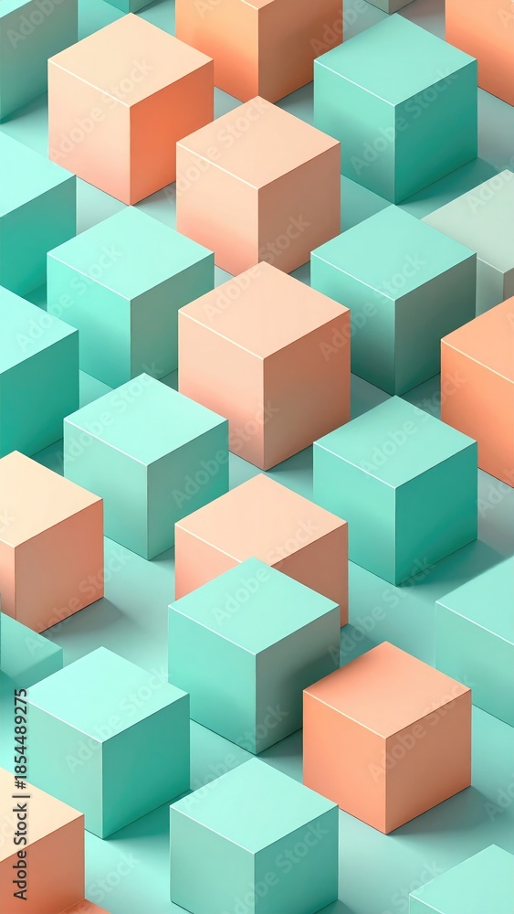 Fototapeta premium Geometric pattern of pastel colored cubes, creating a 3D effect