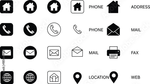 PrintContact icons illustration collection, phone mail location vector graphic, communication web design outline icon, address fax sketch art, interface pattern set