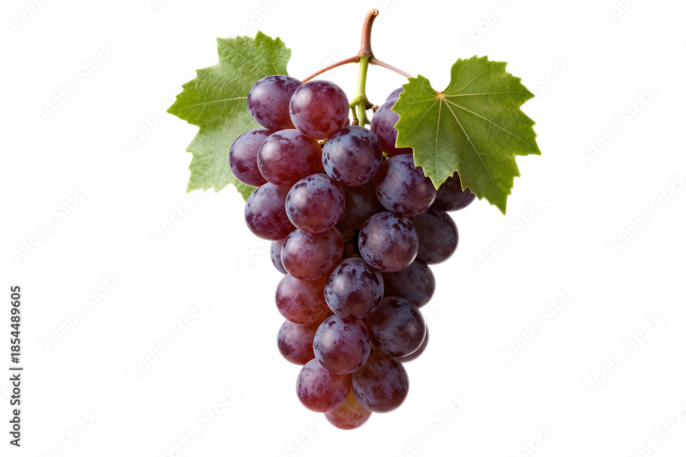 Fototapeta premium Fresh Purple Grapes Cluster with Green Leaves
