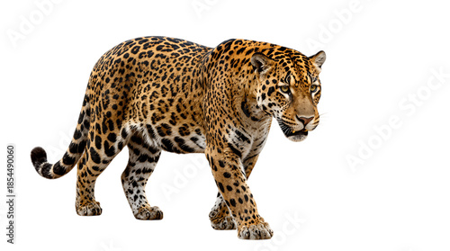 Majestic jaguar walking forward isolated
