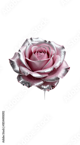 Metallic pink rose with water droplets