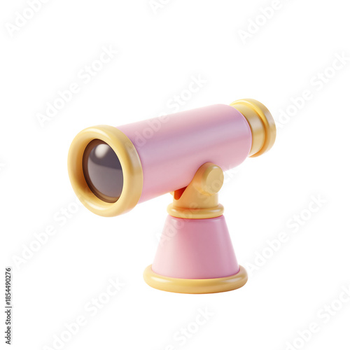 Pink and gold telescope on a stand.