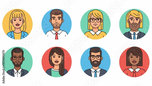 Diverse Group of People Avatars in Circular Frames.
