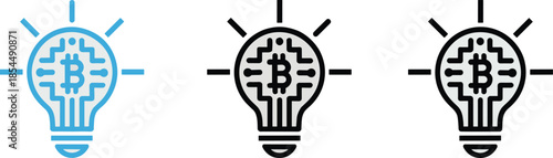 Bitcoin innovation light bulb icon cryptocurrency idea blockchain technology digital finance mining concept smart energy symbol vector illustration modern fintech investment economy future design