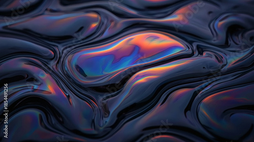 Abstract background texture liquid metal iridescent wave fluid glossy dark surface digital art pattern design vibrant color reflection