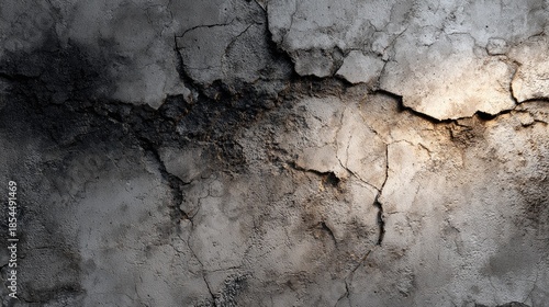 Grunge concrete texture background, weathered cement wall with deep cracks and water stains, aged industrial surface, rough detail, dramatic side lighting, photorealistic 