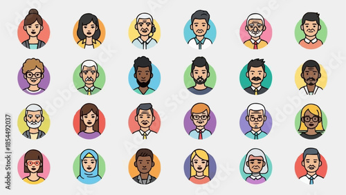 Diverse Group of People Avatars Representing Different Cultures and Ages.