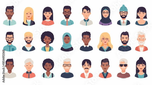 Diverse Group of People Avatars Representing Different Cultures and Genders.
