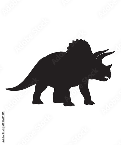 Black silhouette vector illustration of a triceratops dinosaur isolated on white