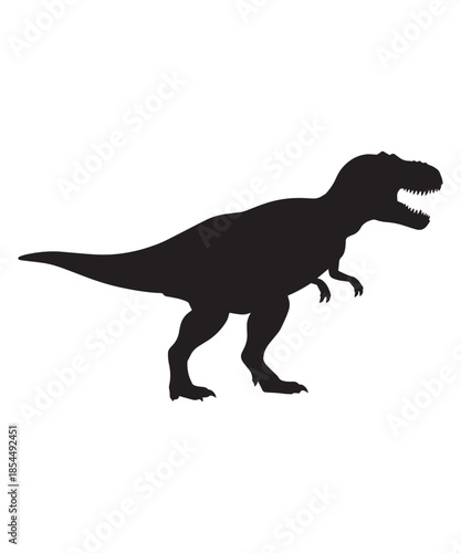 Black silhouette of a powerful tyrannosaurus rex isolated on a white background