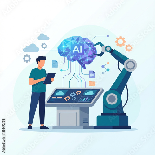 scientist working on computer and AI