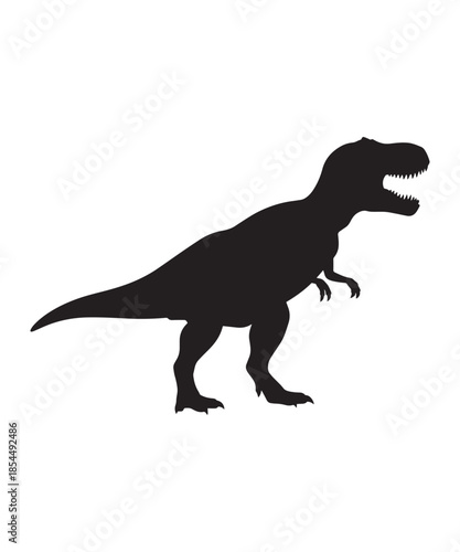 A realistic and detailed tyrannosaurus rex silhouette in a black vector format