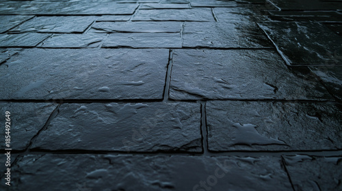 Wallpaper Mural Wet stone background texture, dark slate pavement surface closeup, moody reflective floor pattern with water detail creating dramatic urban atmosphere Torontodigital.ca