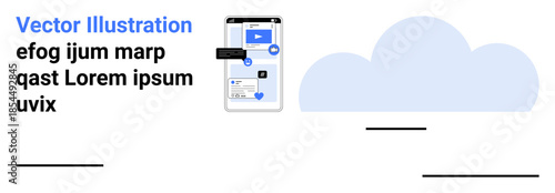Cloud storage, data sharing, mobile apps, online communication, file management, digital services. Smartphone interface with data cloud icon. Cloud storage and data sharing concept